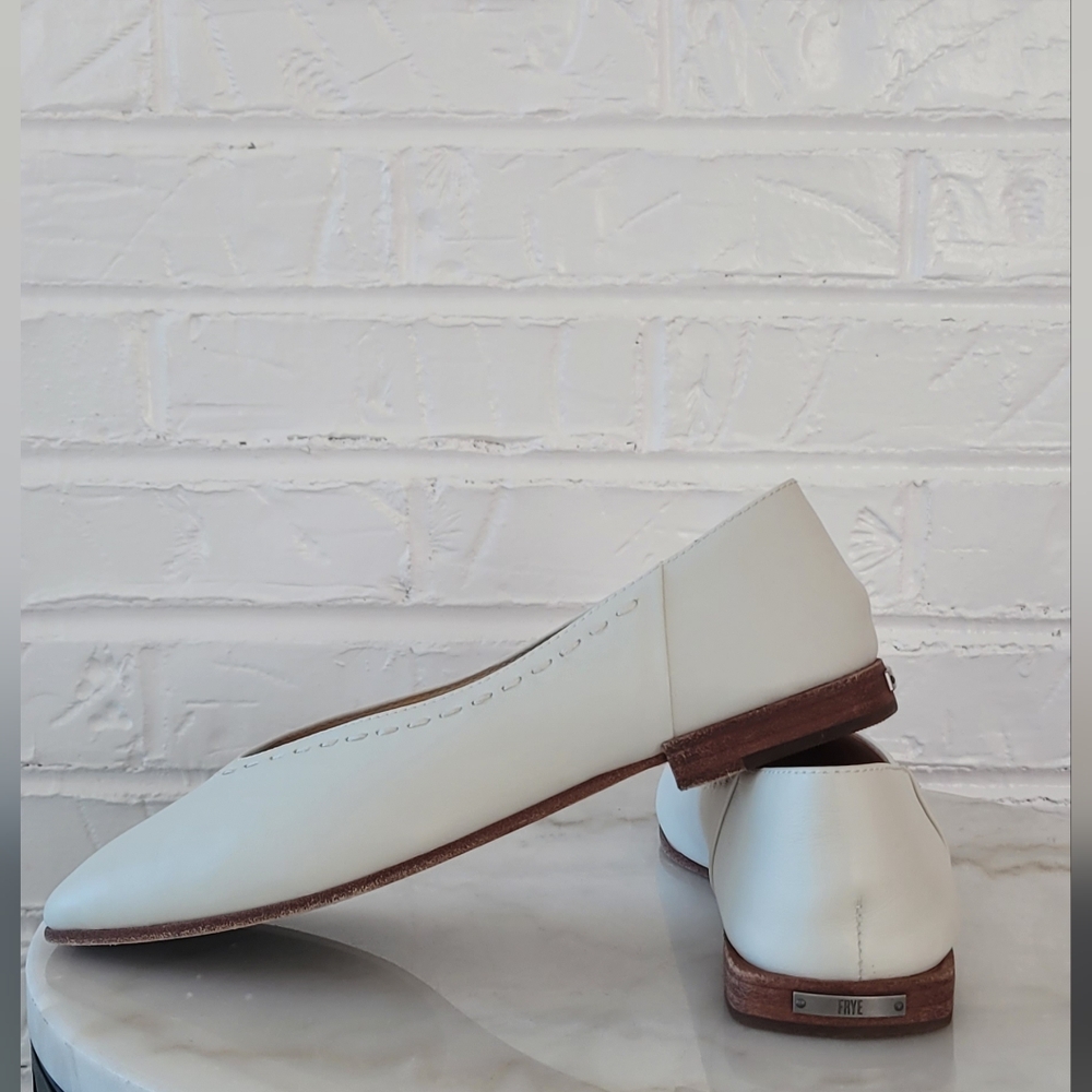 Frye White Leather Flats with Brown Soles